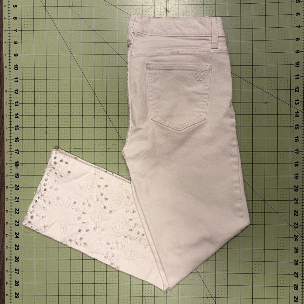 Tory Burch White Jeans with Embroidered Ankle